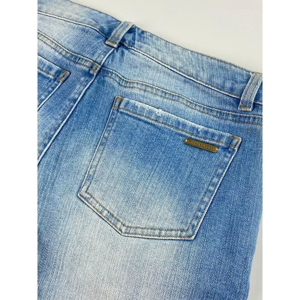 Michael Kors Low Rise Distressed Jean Shorts Womens 0 Light Wash Summer BI0423